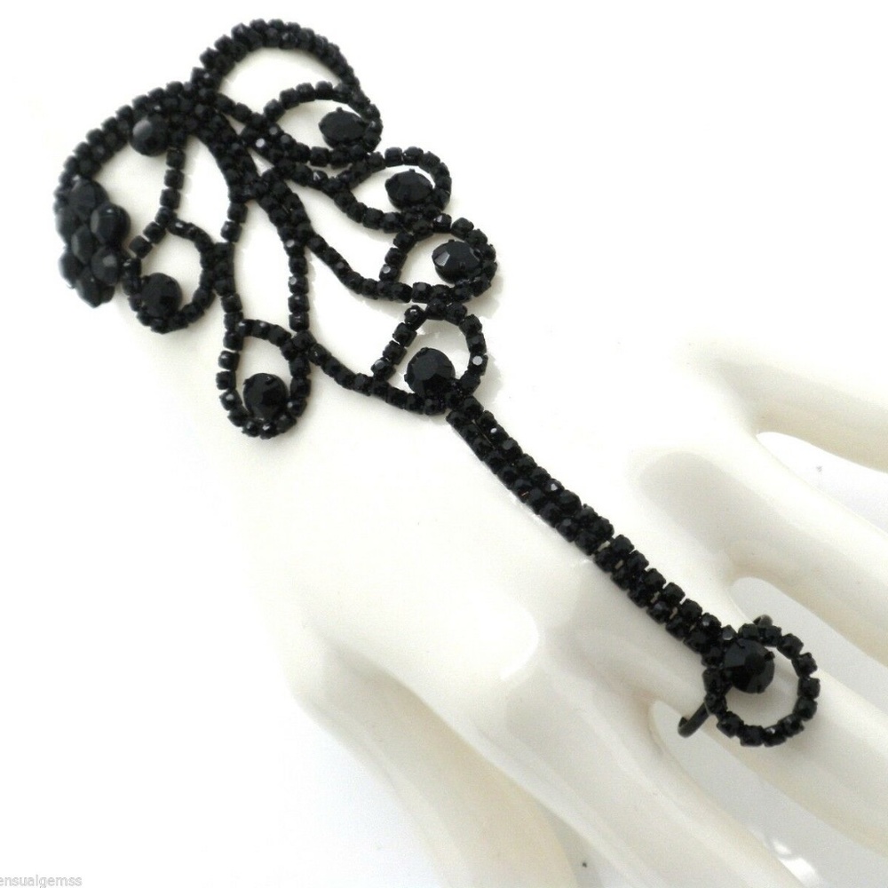 Black Flower Slave Rhinestones Bracelet & Ring
